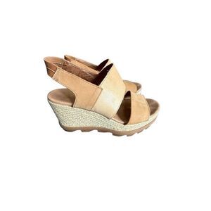 Sorel Joanie II Womens Camel Brown Leather Jute Slingback Wedge Sandals Size 10